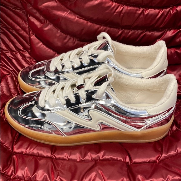 Silver Metallic Women's Sneakers - Picture 2 of 6